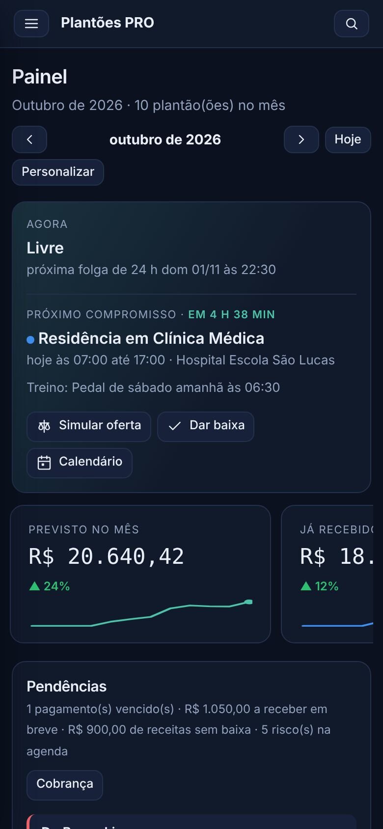 O painel no celular